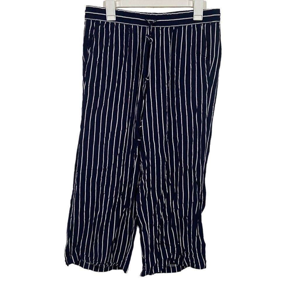 J. Crew Navy Striped Casual Pull On Wide Leg Pants
